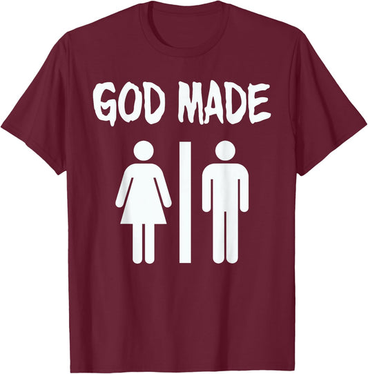 God Made Men Women Funny Christian T-Shirt - T-Shirt | Maroon