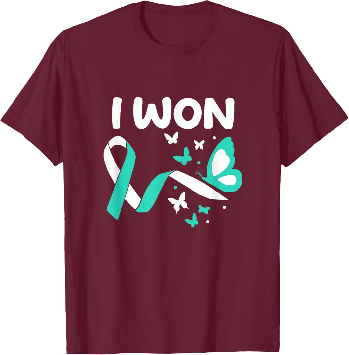 I Won! Cervical Cancer survivor. Butterflies version T-Shirt - T-Shirt | Maroon