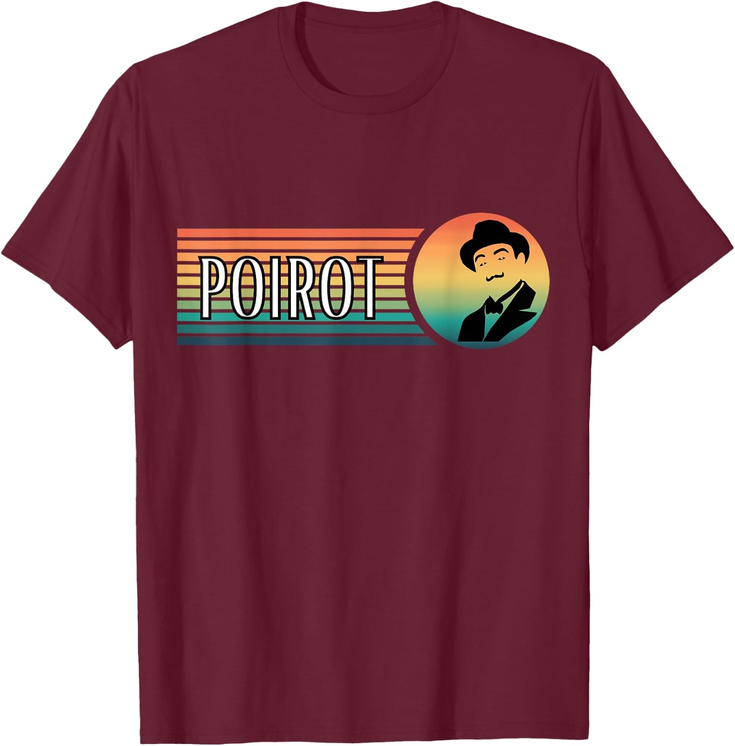 Reading Books Art Poirot Name with Hat Mustache Vintage Black T-Shirt - T-Shirt | Maroon
