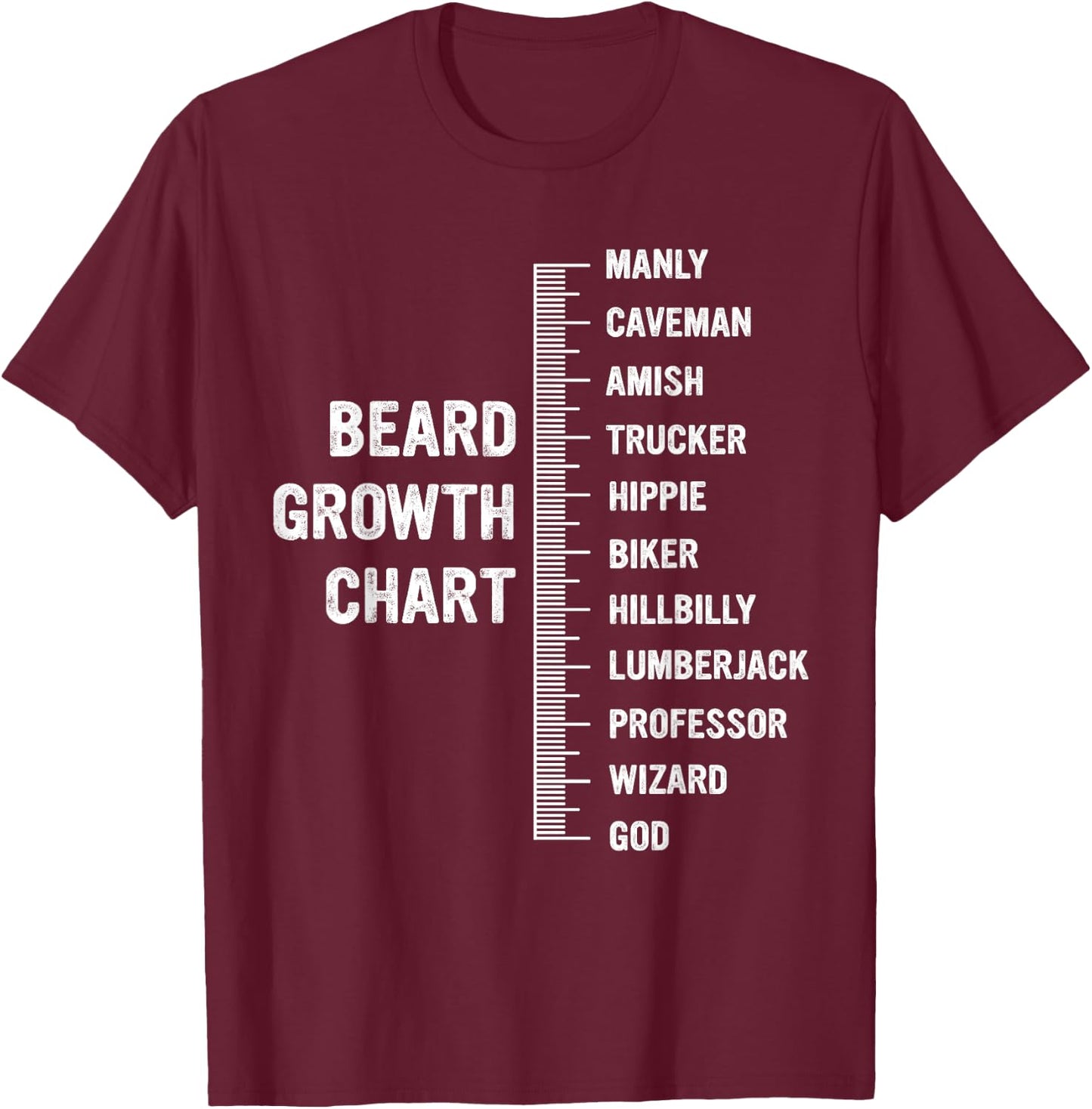 Beard Growth Chart Manly Funny Beard Measurement T-Shirt - T-Shirt | Maroon