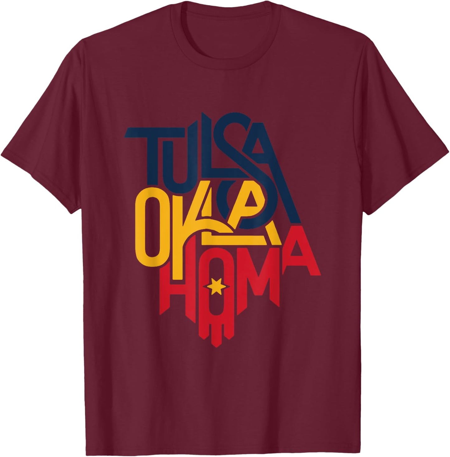 Colorful Tulsa Oklahoma Letters In Tulsa City Map Shape T-Shirt - T-Shirt | Maroon