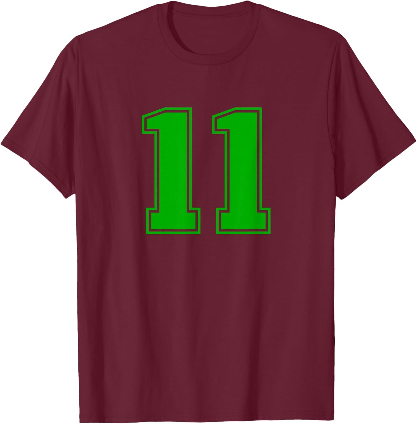 Number #11 Green Sports Team T-Shirt - T-Shirt | Maroon