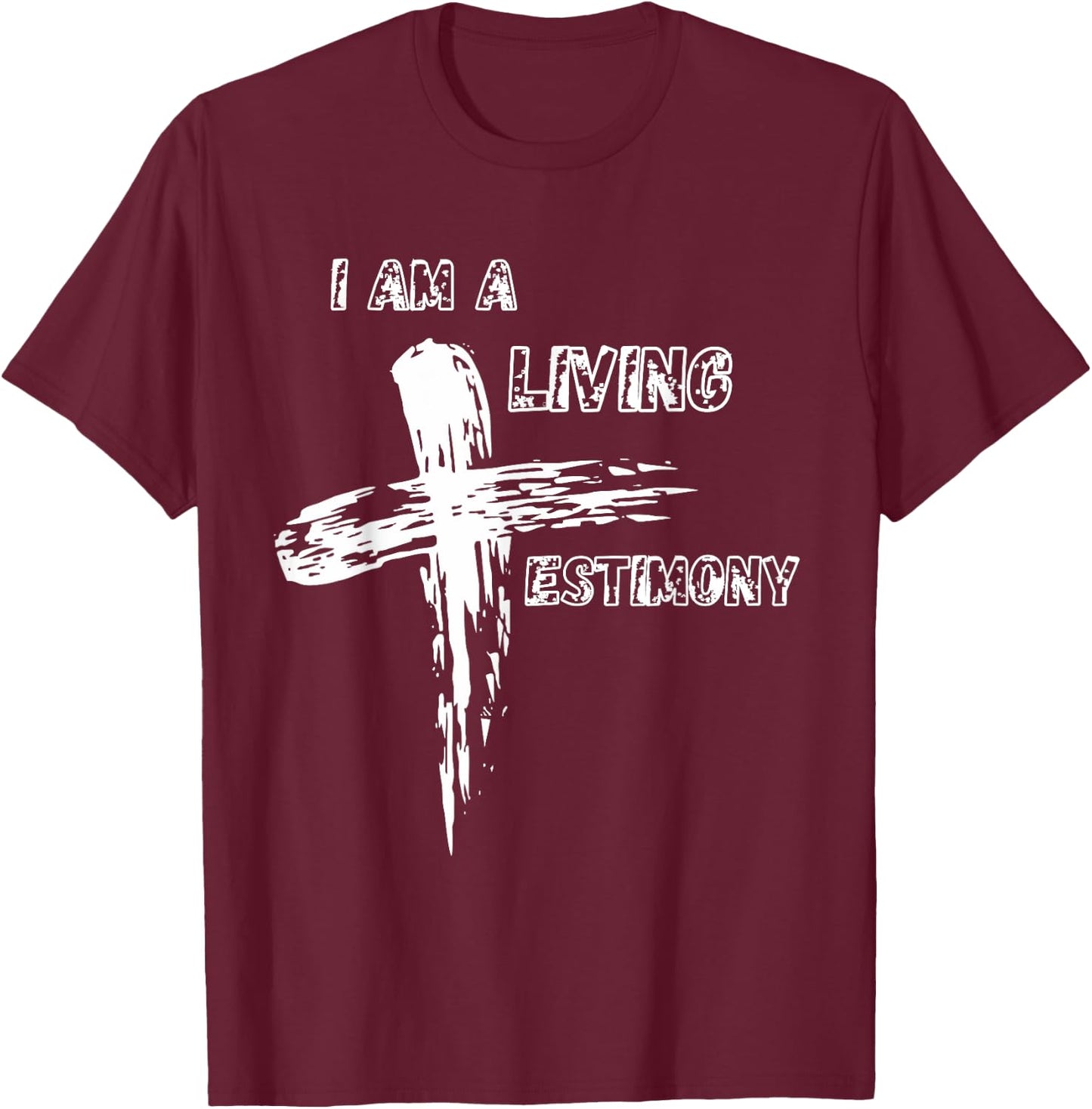 Christian Cross of Jesus I Am A Living Testimony Graphic T-Shirt - T-Shirt | Maroon