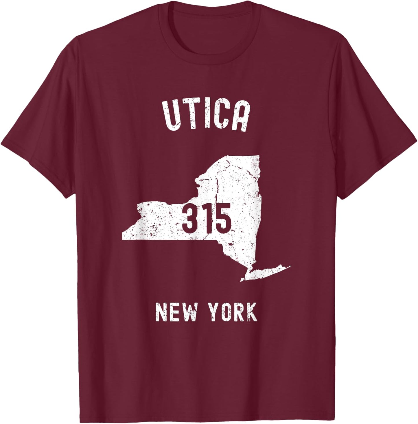 Utica New York NY 315 Vintage Athletic Style T-Shirt - T-Shirt | Maroon