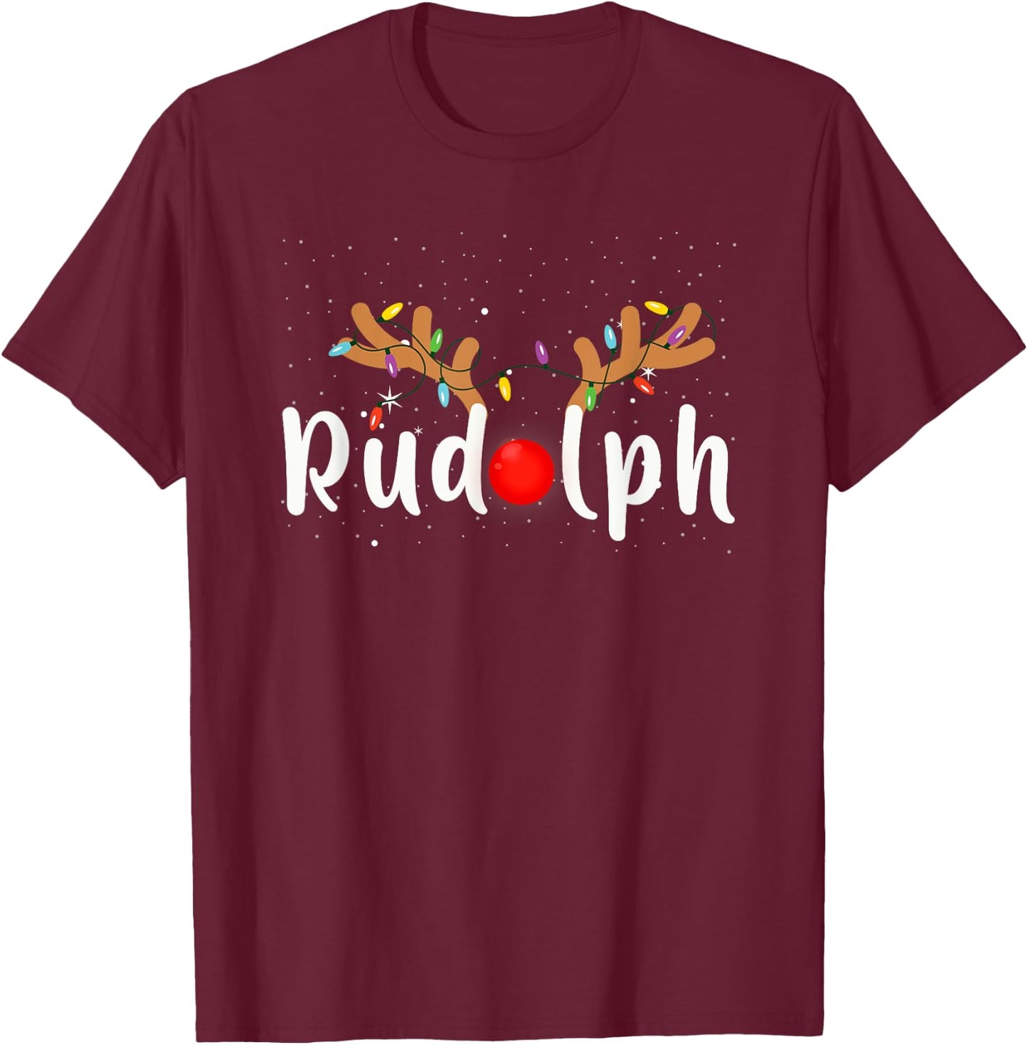 Rudolph Red Nose Funny Kids Reindeer Christmas Lights Pajama T-Shirt - T-Shirt | Maroon