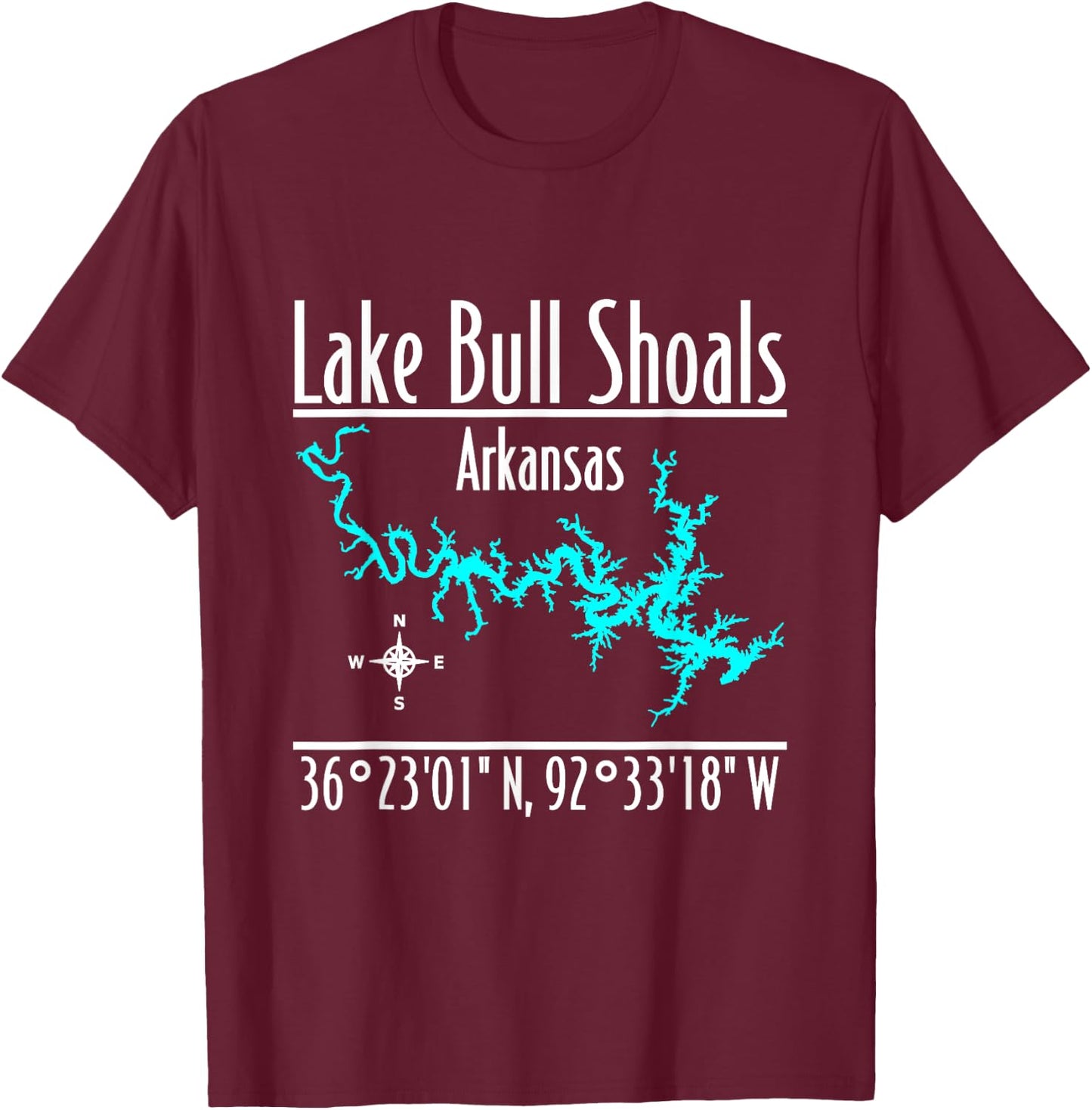 Modern Lake Bull Shoals - Arkansas T-Shirt - T-Shirt | Maroon