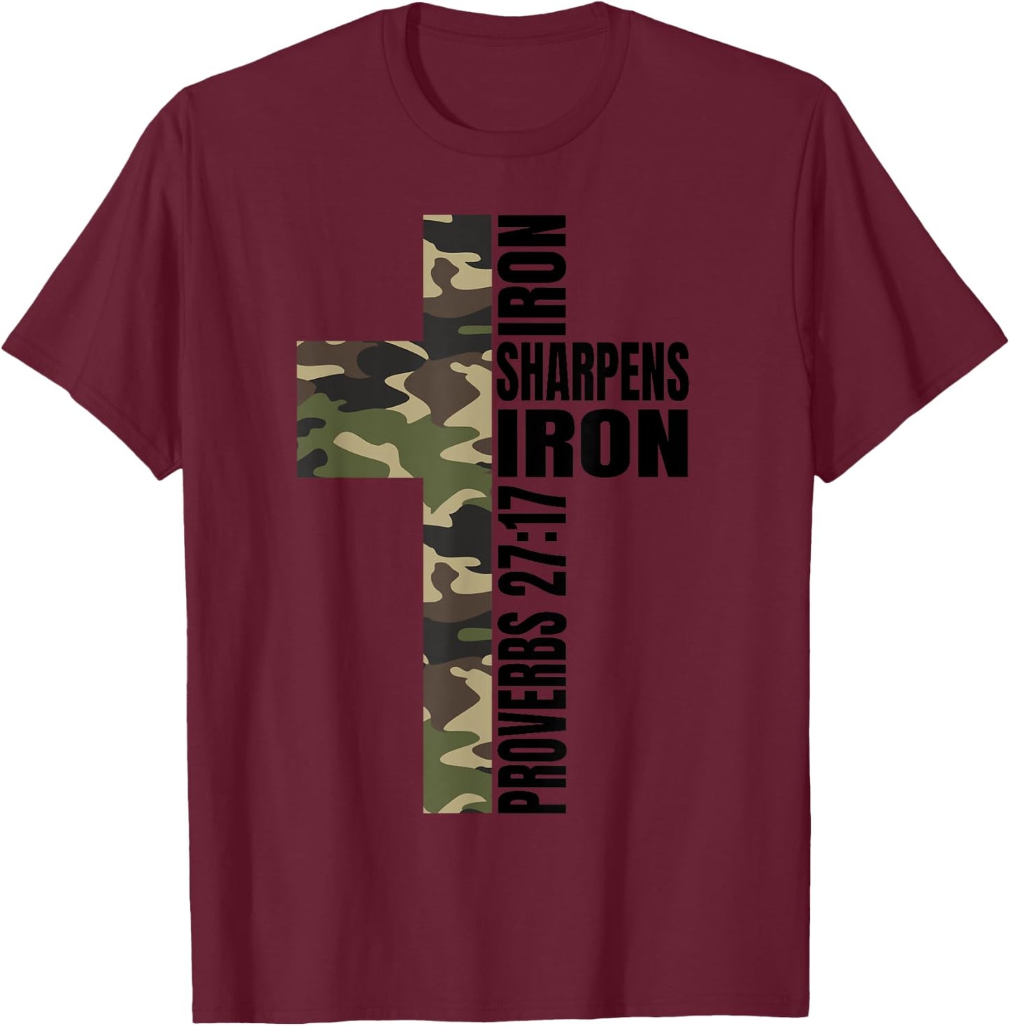 Green Camo Iron Sharpens Iron Christian Cross Family Couples T-Shirt - T-Shirt | Maroon
