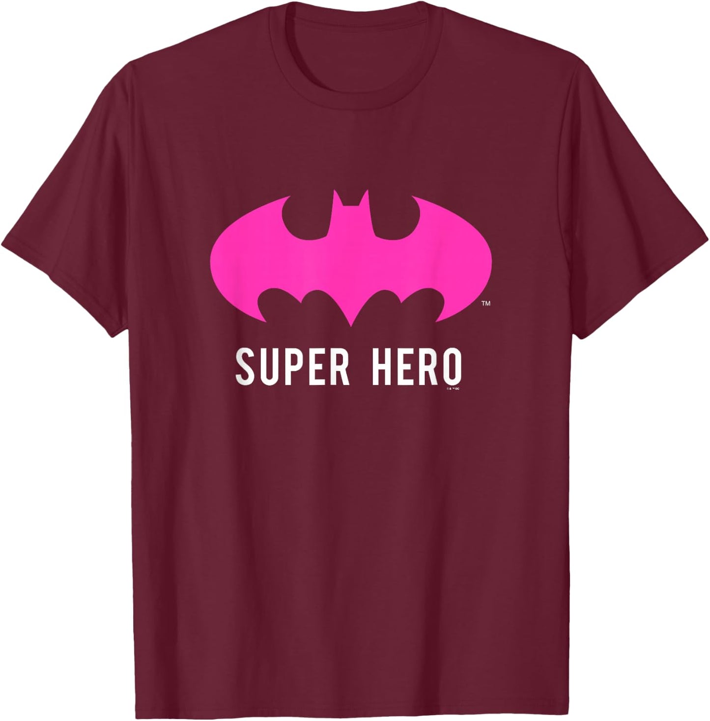 DC Comics Batman Super Hero Neon Pink Bat-Symbol Logo T-Shirt - T-Shirt | Maroon