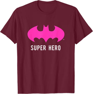 DC Comics Batman Super Hero Neon Pink Bat-Symbol Logo T-Shirt - T-Shirt | Maroon