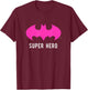 DC Comics Batman Super Hero Neon Pink Bat-Symbol Logo T-Shirt - T-Shirt | Maroon