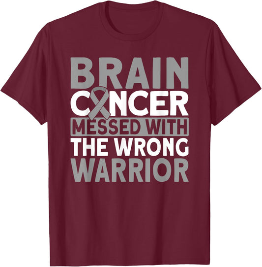 Brain messed with the wrong warrior Brain Cancer T-Shirt - T-Shirt | Maroon