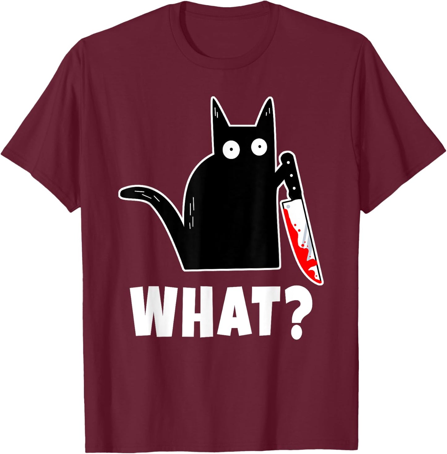 Halloween Costume: Murderous Cat Bloody Knife & T-Shirt - T-Shirt | Maroon