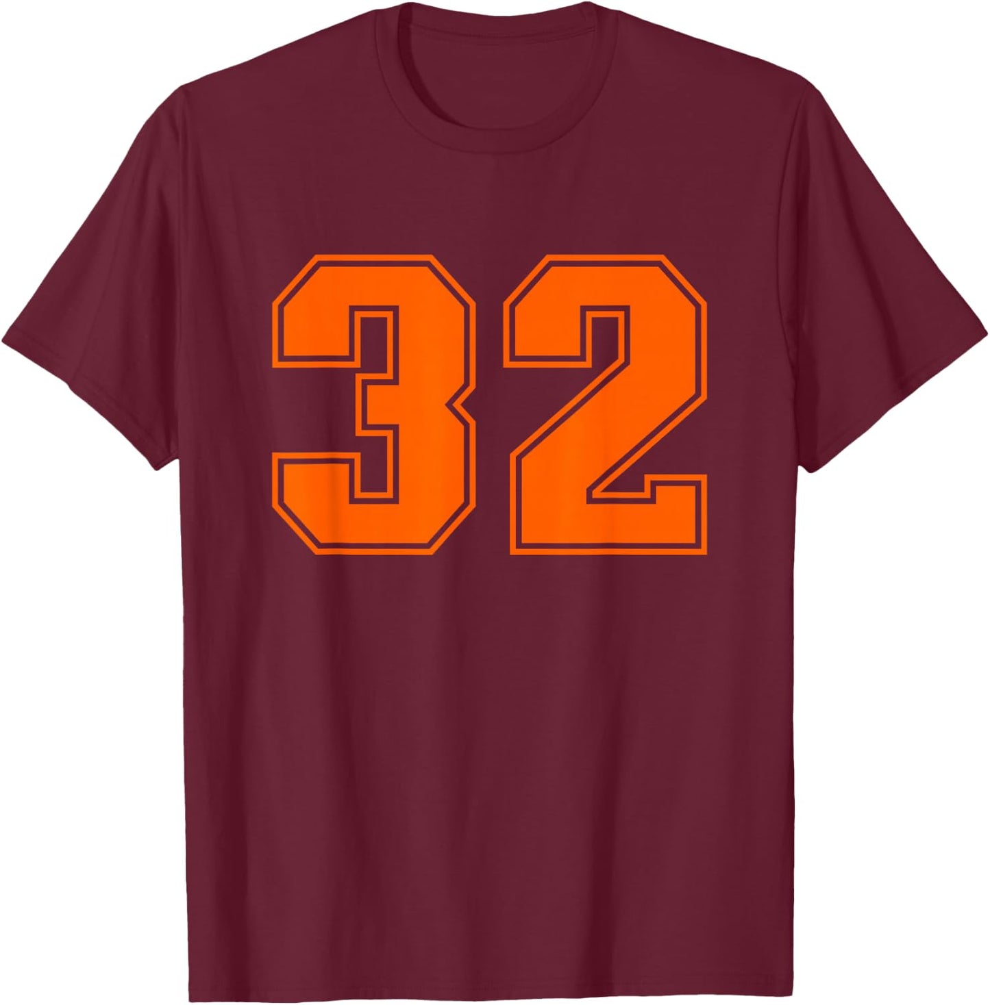 Number #32 Orange Uni Number T-Shirt - T-Shirt | Maroon