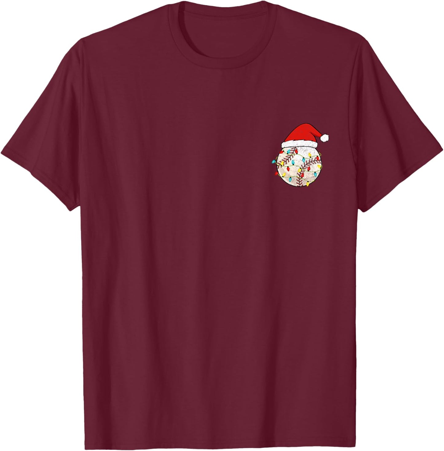 Baseball Christmas Pajama Pocket T-Shirt - T-Shirt | Maroon