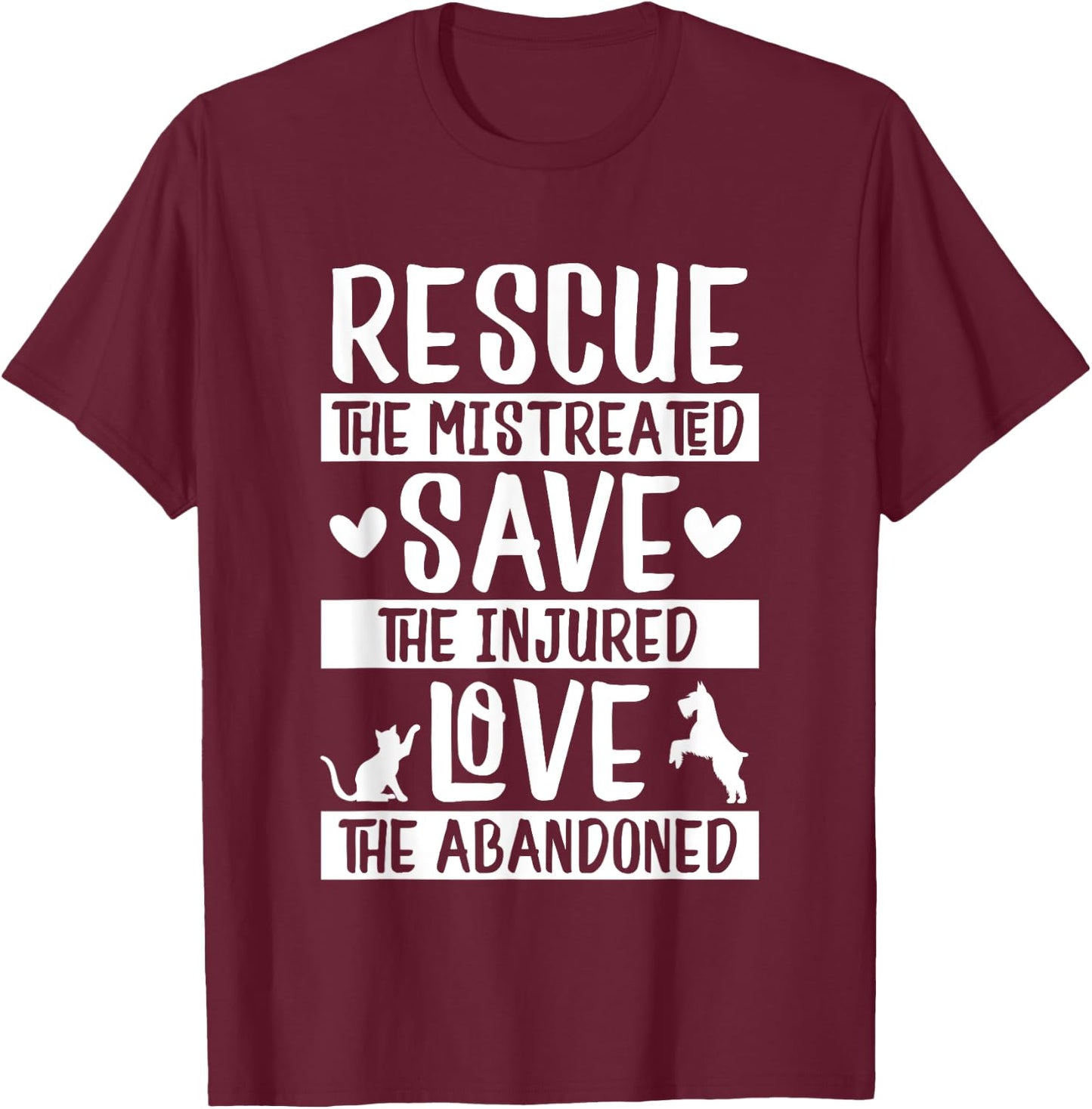 Rescue Save Love Pet Animal Rescue Gifts for Dog & Cat Lover Men Women Kids T-Shirt - T-Shirt | Maroon