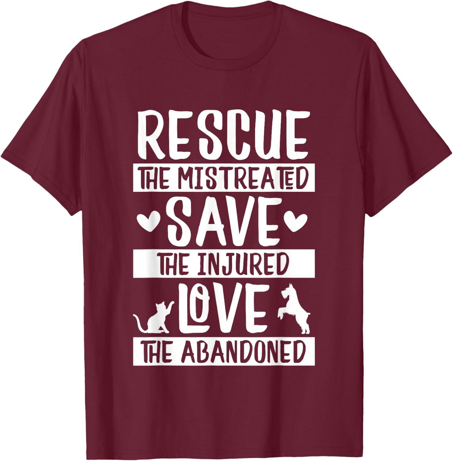 Rescue Save Love Pet Animal Rescue Gifts for Dog & Cat Lover Men Women Kids T-Shirt - T-Shirt | Maroon
