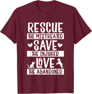 Rescue Save Love Pet Animal Rescue Gifts for Dog & Cat Lover Men Women Kids T-Shirt - T-Shirt | Maroon