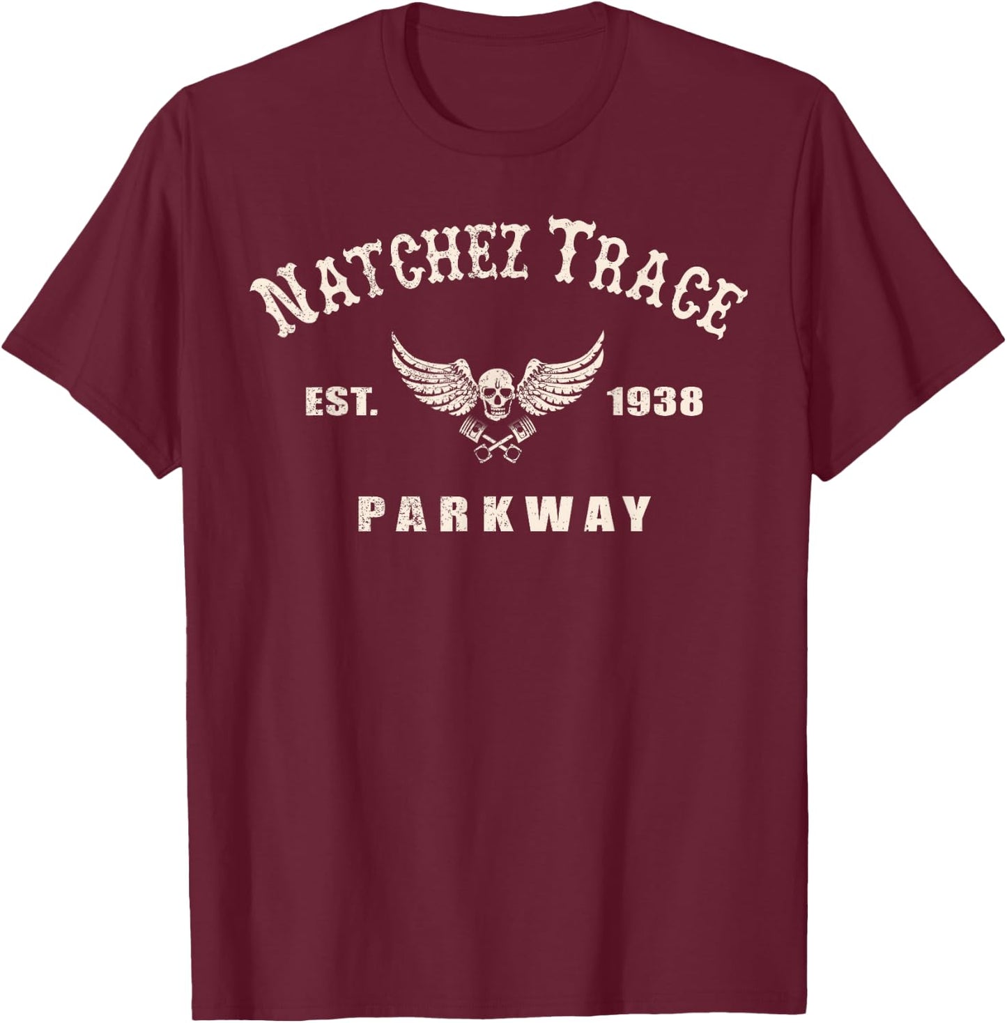 Natchez Trace Parkway Motorcycle Biker Ride Trail Distressed T-Shirt - T-Shirt | Maroon