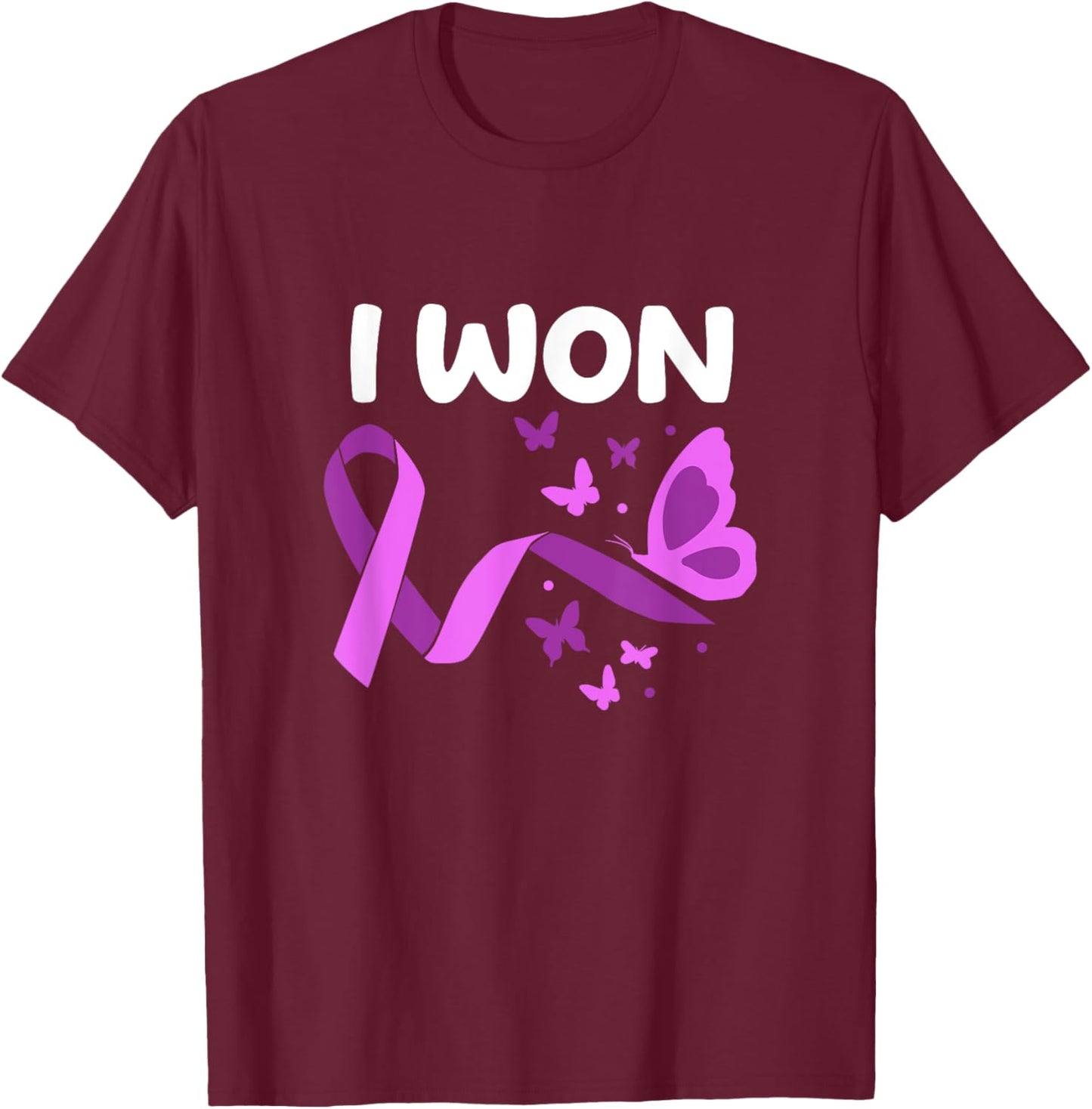 I Won! Pancreatic Cancer survivor. Butterflies version T-Shirt - T-Shirt | Maroon