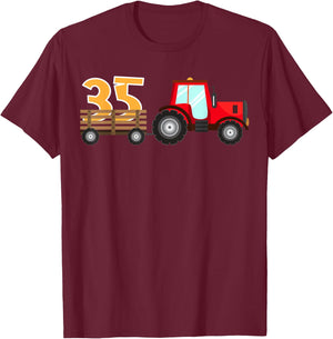 35th Birthday Construction Party Farm Tractor 35 Year Old T-Shirt - T-Shirt | Maroon