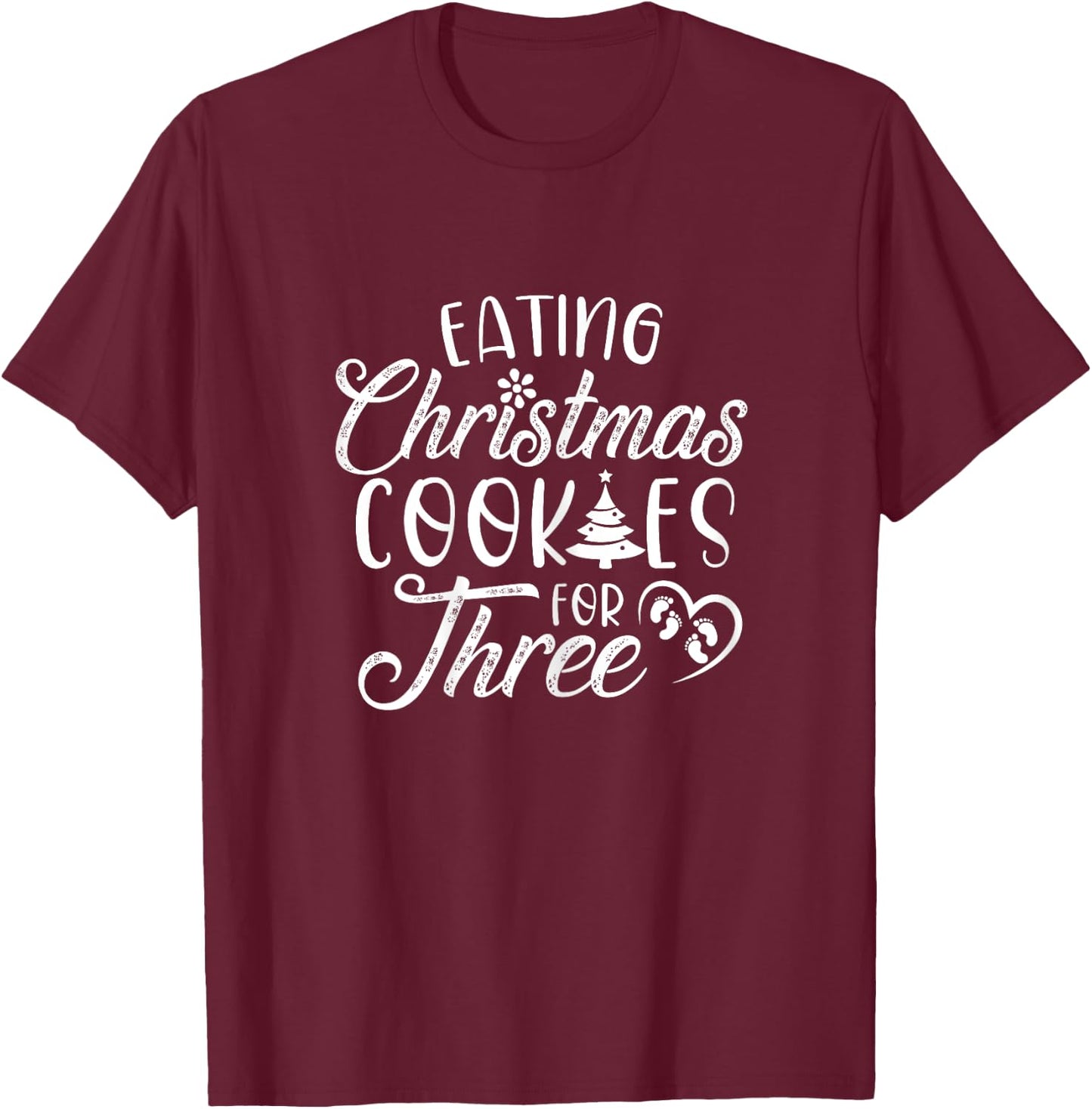 Christmas Pregnancy Twins Cute Xmas Eating Cookies For Three T-Shirt - T-Shirt | Maroon