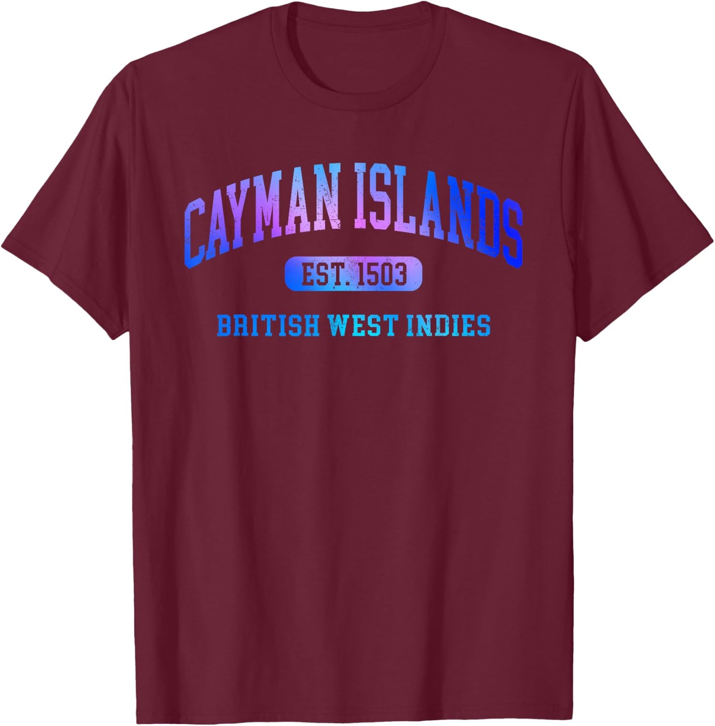 Retro Grand Cayman Islands Colorful Arch Text Souvenir Women T-Shirt - T-Shirt | Maroon