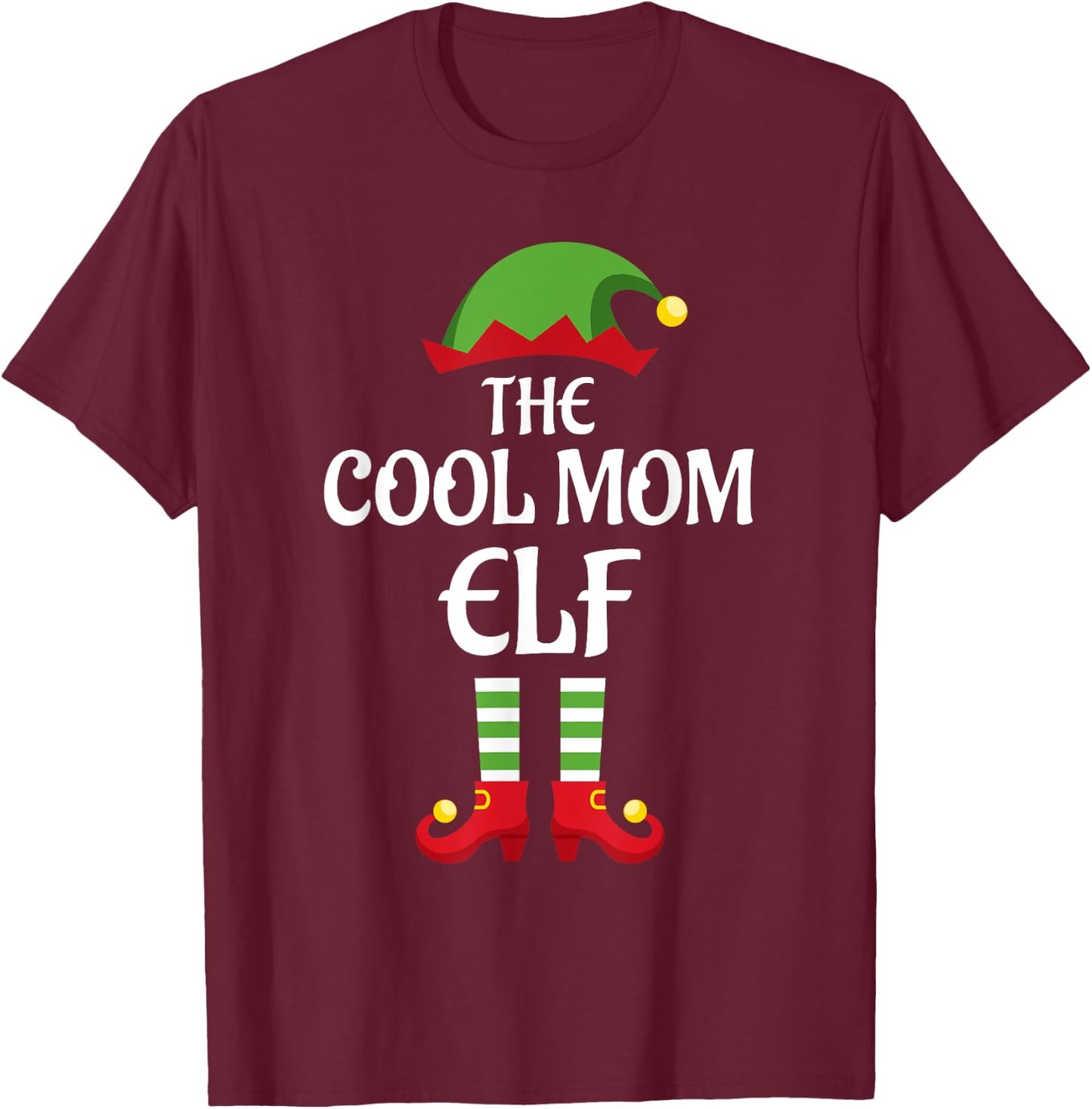 Cool Mom Elf Family Matching Group Christmas T-Shirt - T-Shirt | Maroon