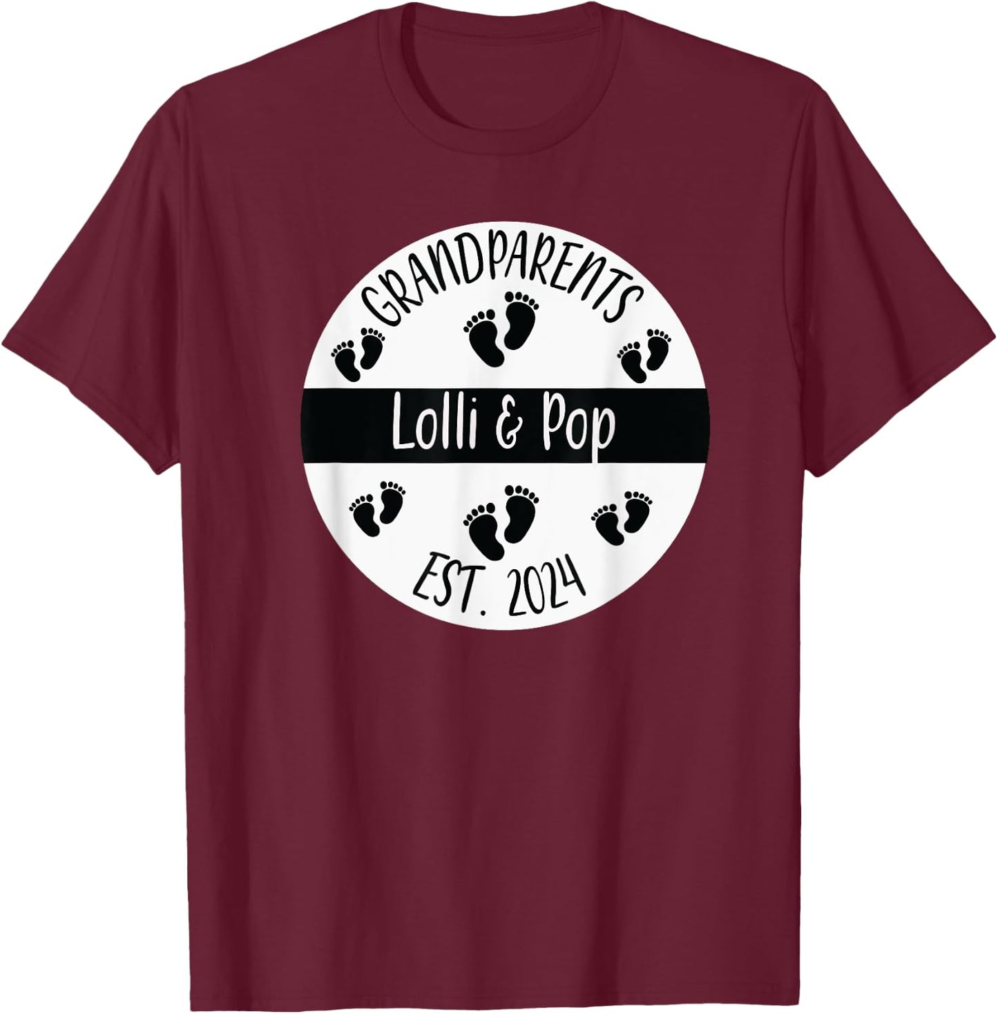 Lolli & Pop Established 2024 Grandparents Couples Matching T T-Shirt - T-Shirt | Maroon