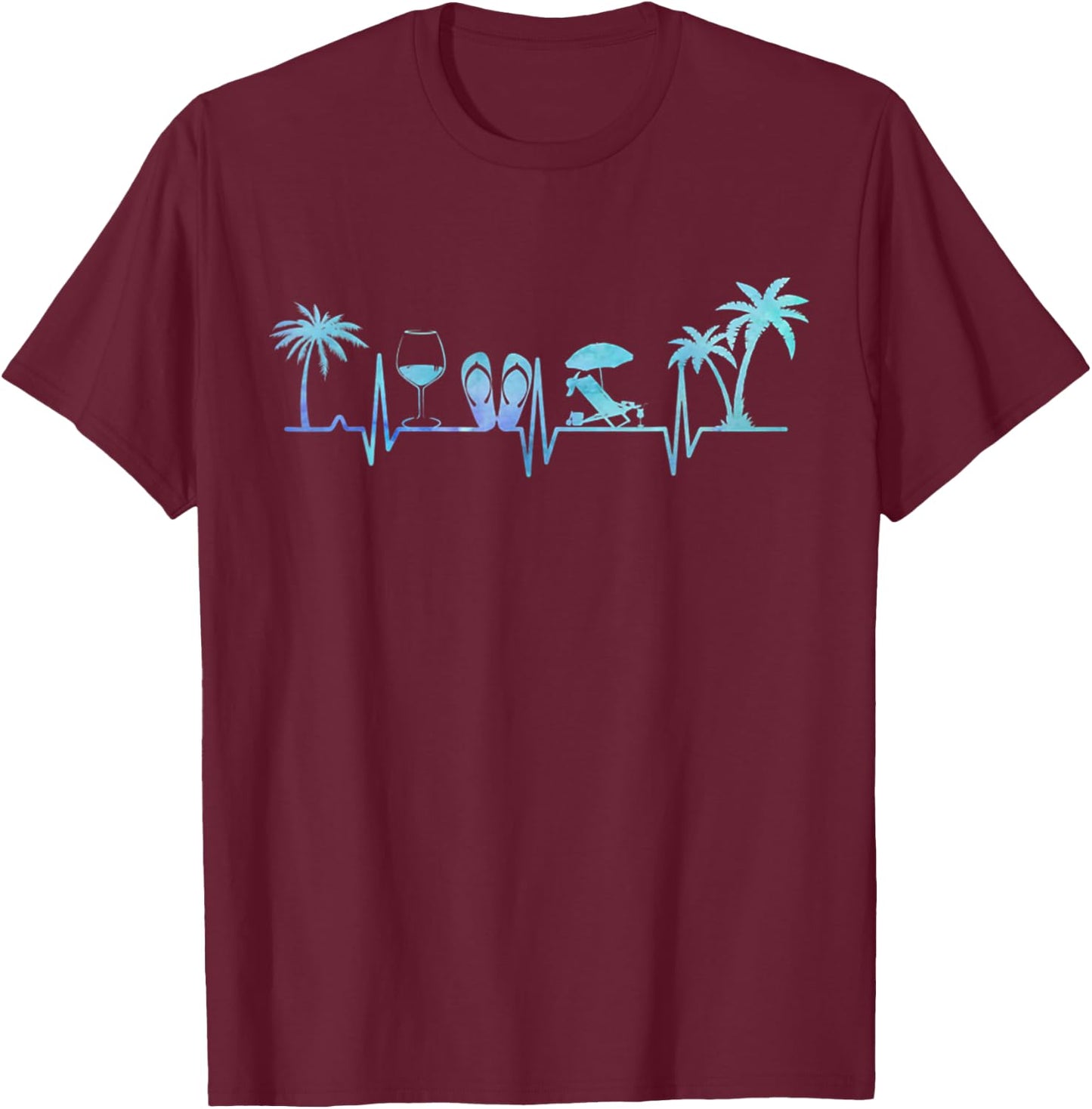 Heartbeat Palm Tree Wine Glass Flipp Flop Summer Lover Men Women T-Shirt - T-Shirt | Maroon