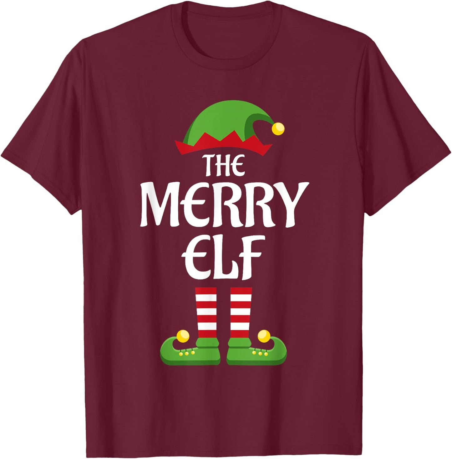 Merry Elf Family Matching Group Christmas Married T-Shirt - T-Shirt | Maroon