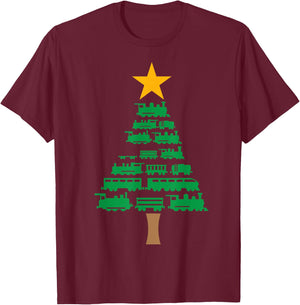 Xmas Boys Kids Christmas Tree Out Of Trains Christmas T-Shirt - T-Shirt | Maroon