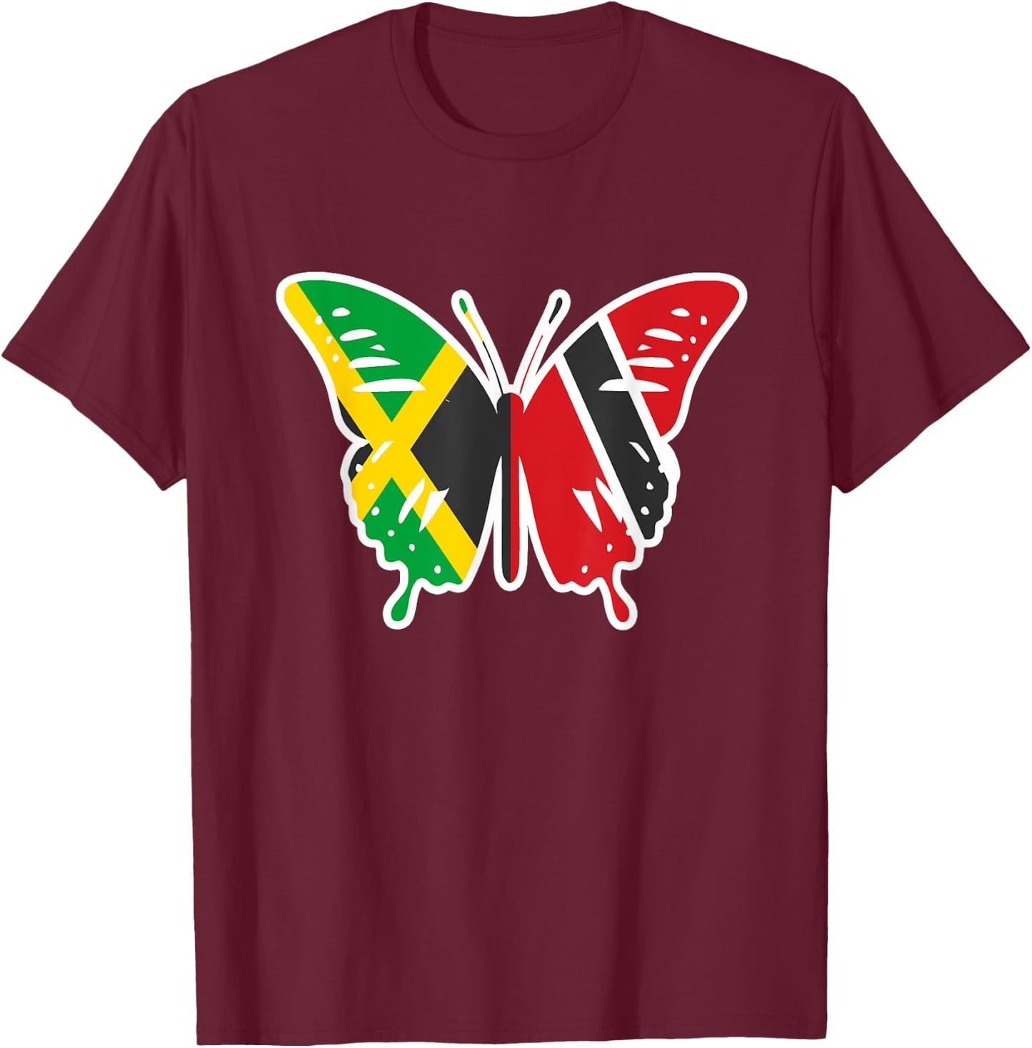 Half Jamaican Trinidadian Jamaica Flag Trinidad Butterfly T-Shirt - T-Shirt | Maroon