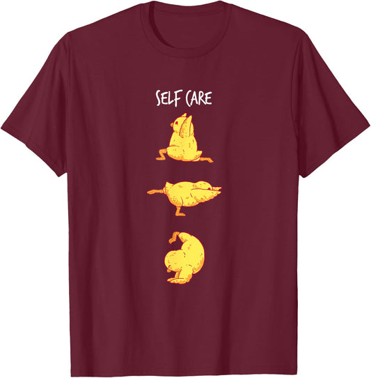 Funny Workout Self Care Chicken Yoga Pose T-Shirt - T-Shirt | Maroon