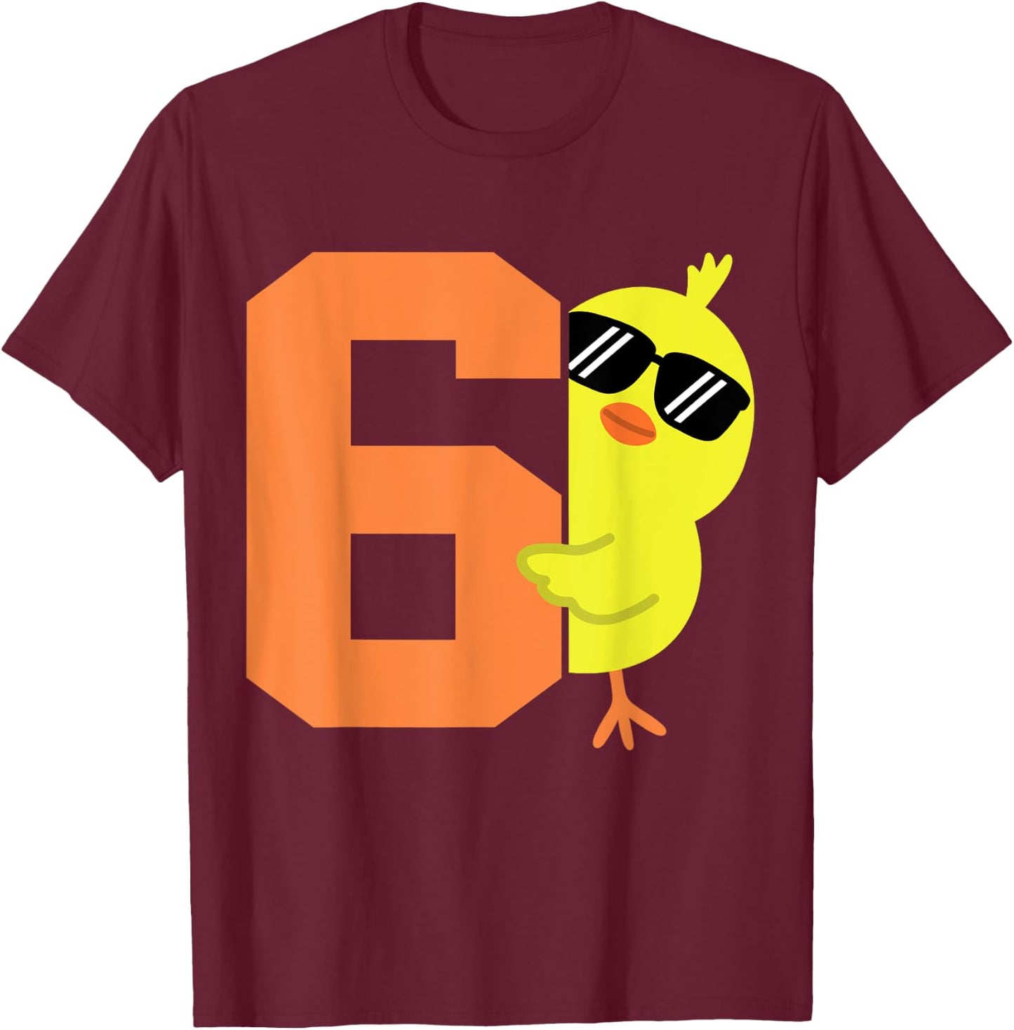 Kids 6th Birthday Chicken Themed Cute 6 Year Old Boys Chick T-Shirt - T-Shirt | Maroon