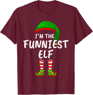 Matching Family Funny I'm The Funniest Elf Christmas T-Shirt - T-Shirt | Maroon