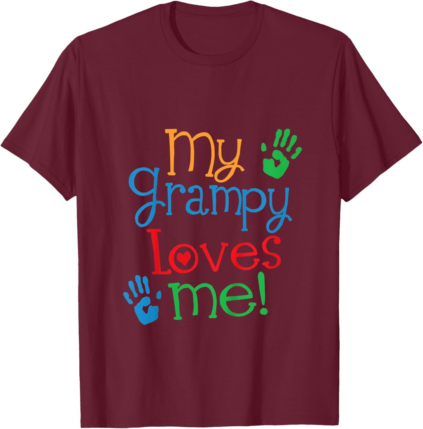 Kids My Grampy Loves Me Grandchild Handprints T-Shirt - T-Shirt | Maroon