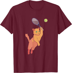 Tennis Player Racquets Cat Tennis Lover Racket Sport Women Kids T-Shirt - T-Shirt | Maroon