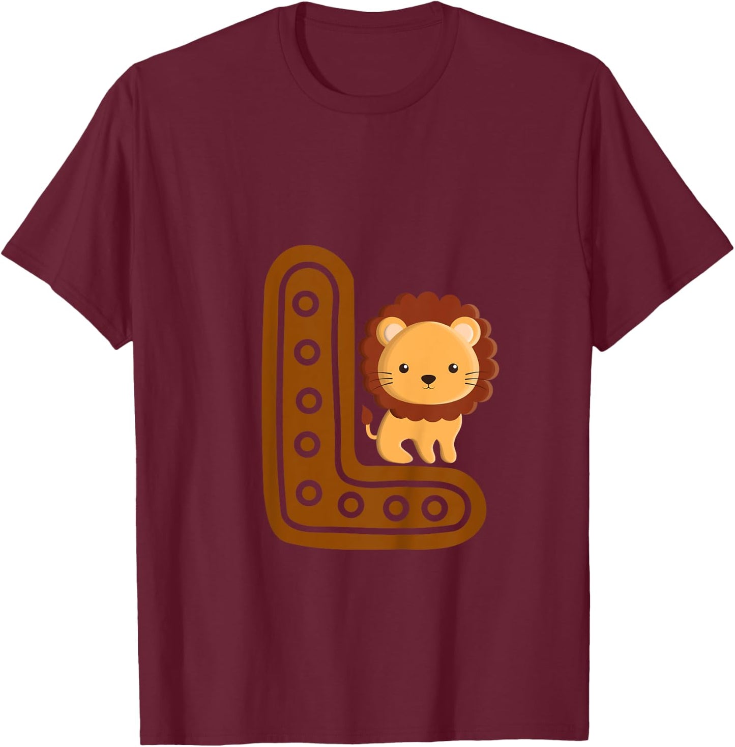 Letter L Cure Lion Alphabet Cute Animal Boys Girls T-Shirt - T-Shirt | Maroon