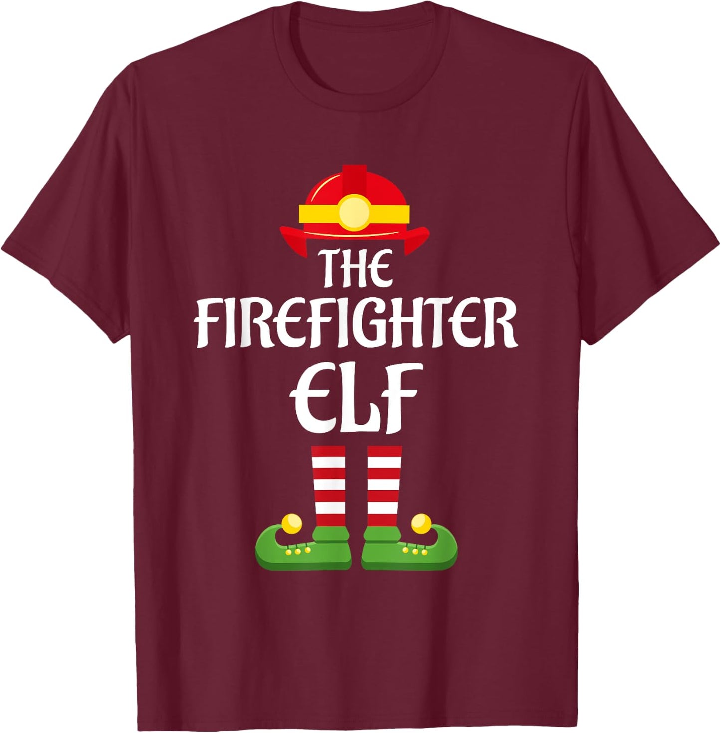 Firefighter Elf Family Matching Group Christmas Fireman T-Shirt - T-Shirt | Maroon