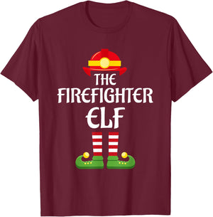 Firefighter Elf Family Matching Group Christmas Fireman T-Shirt - T-Shirt | Maroon