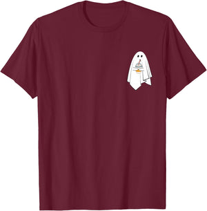 Ghost Drinking Coffee Funny Halloween Costume Coffee Lovers T-Shirt - T-Shirt | Maroon