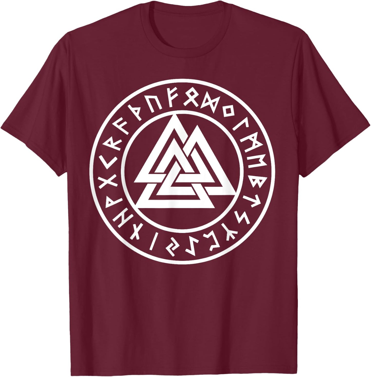 Valknut Wotan Knot Viking Odin Runes Asgard Valhalla Thor T-Shirt - T-Shirt | Maroon