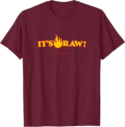 Hell's Kitchen Official 'It's Raw!' - Black, -Adults, Short Sleeve, Cotton 100%, Small T-Shirt - T-Shirt | Maroon