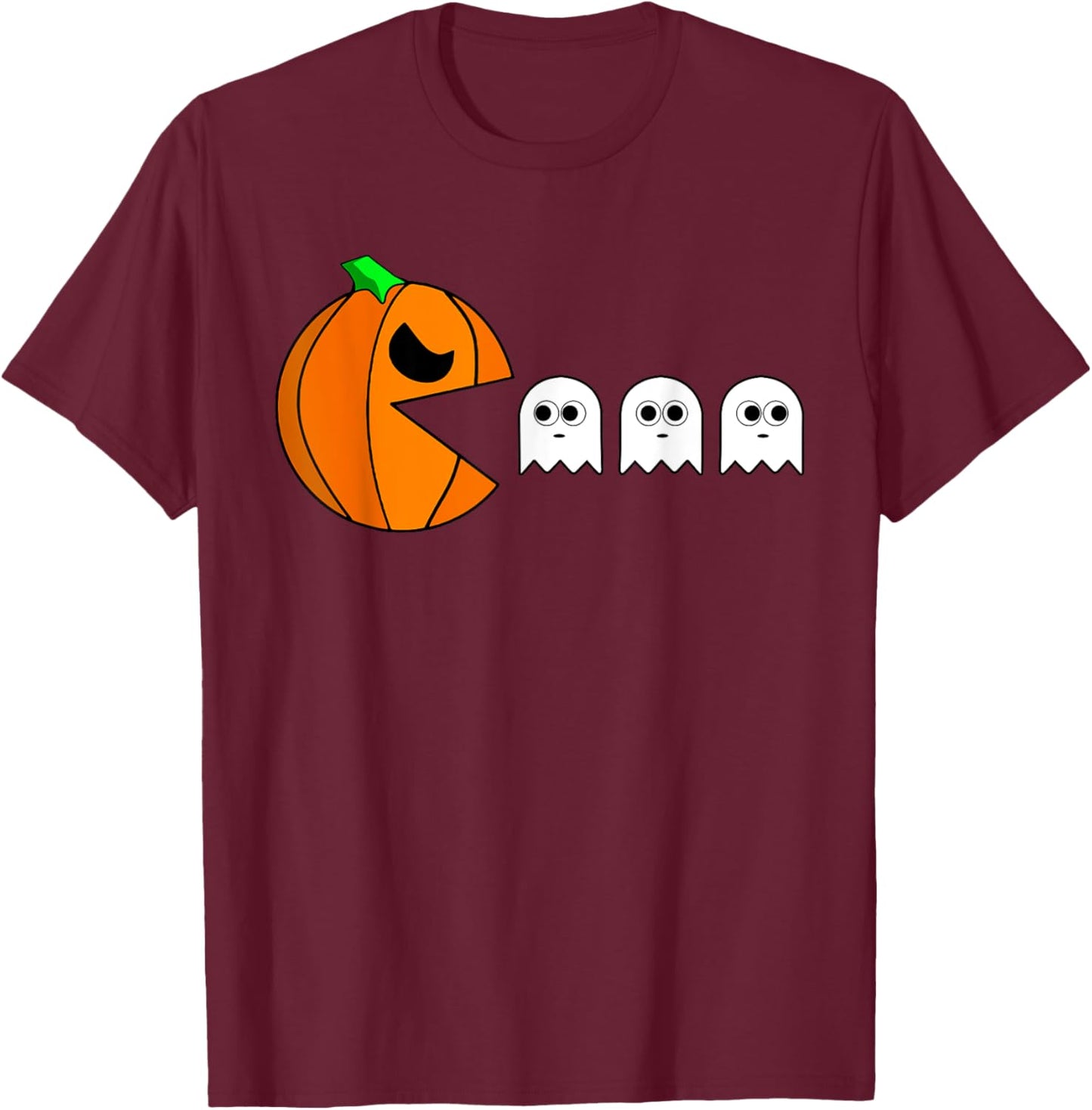 Funny Halloween Pumpkin Eating Ghost Gamer For Boy Girl Kids T-Shirt - T-Shirt | Maroon