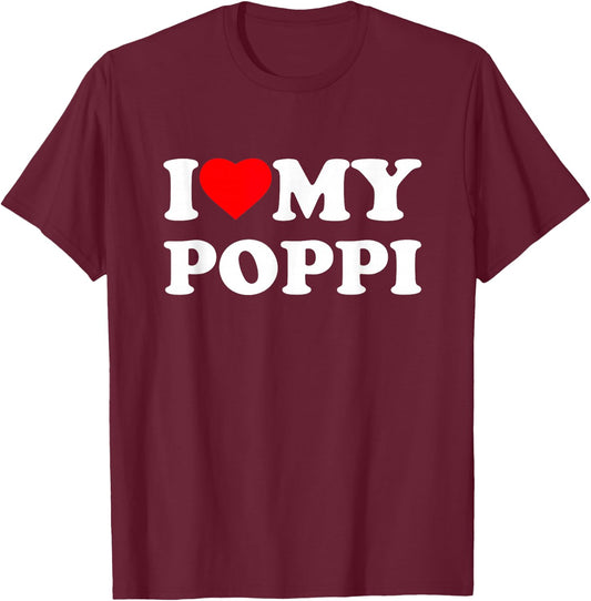 I Love My Poppi I Heart Family Grandpa T-Shirt - T-Shirt | Maroon