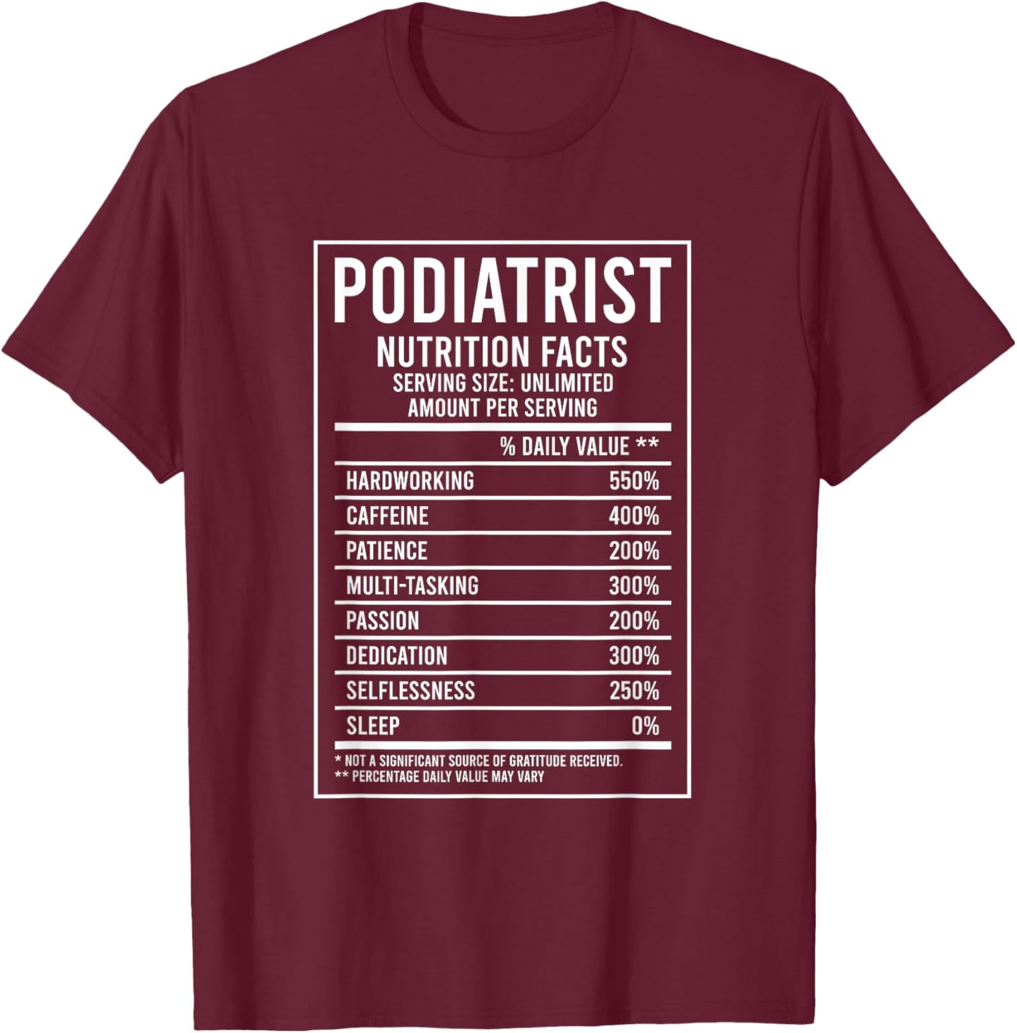Podiatrist Nutrition Facts Podiatry Foot Doctor T-Shirt - T-Shirt | Maroon