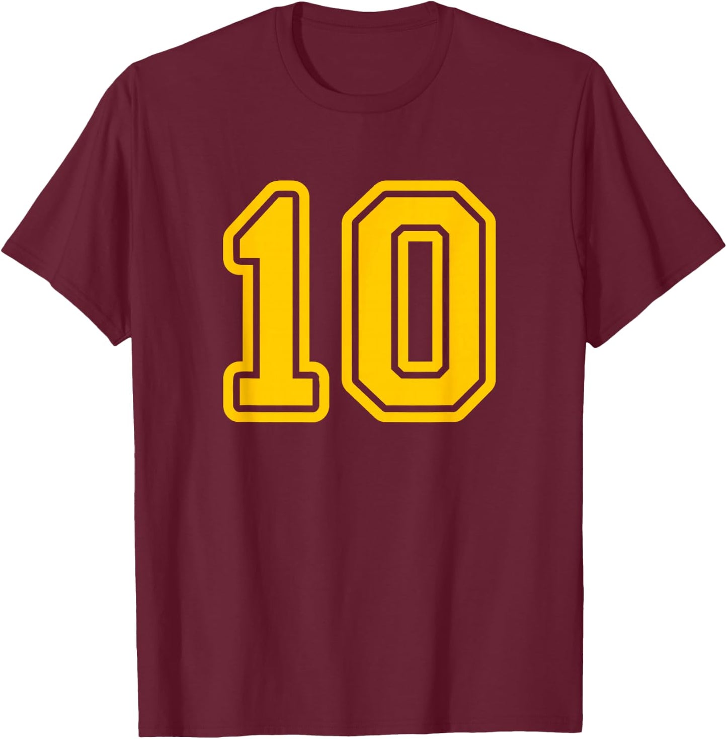 Number #10 Yellow Sports Team Varsity Number 10 T-Shirt - T-Shirt | Maroon