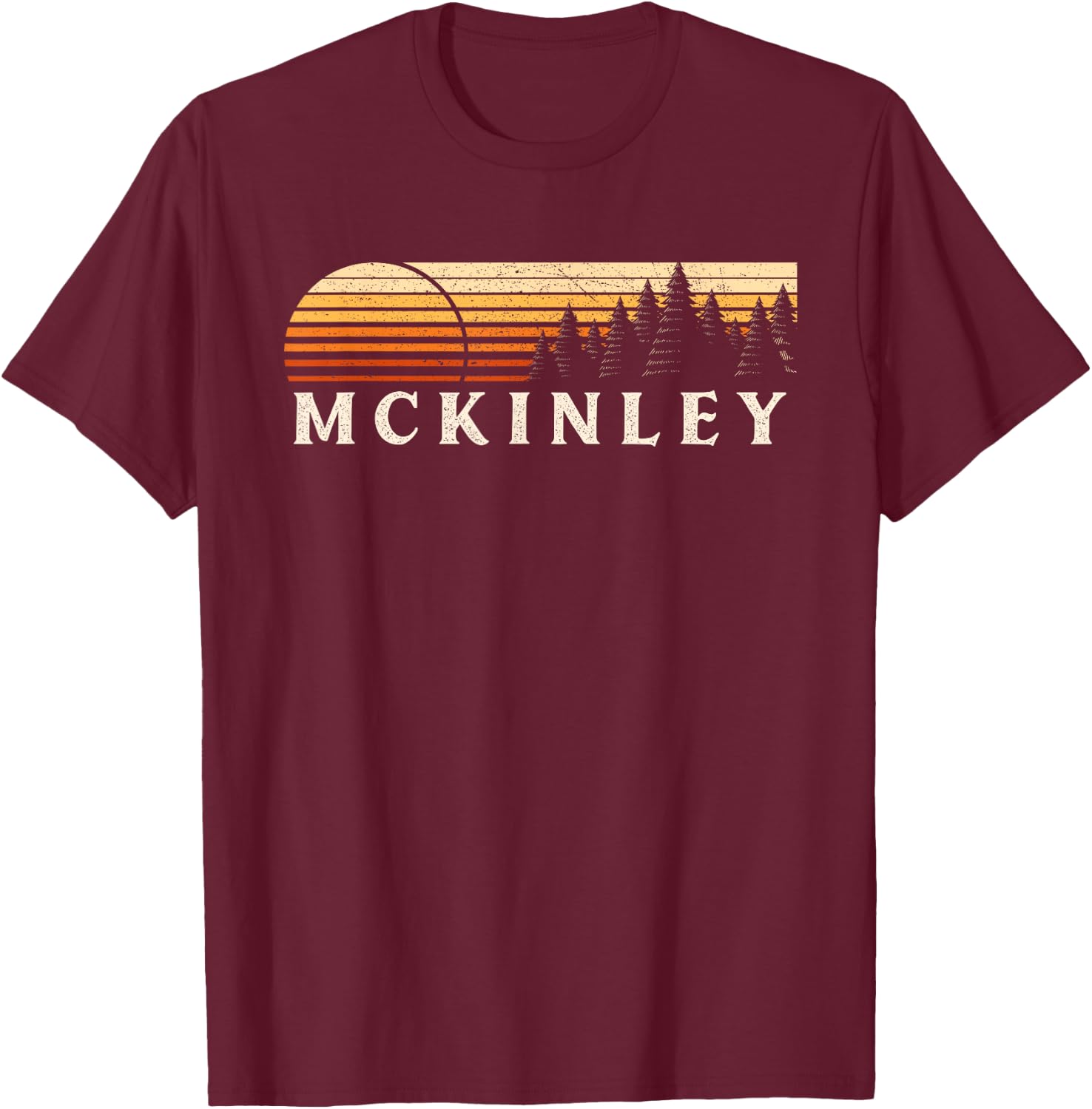 McKinley, VA Vintage Evergreen Sunset Eighties Retro T-Shirt - T-Shirt | Maroon