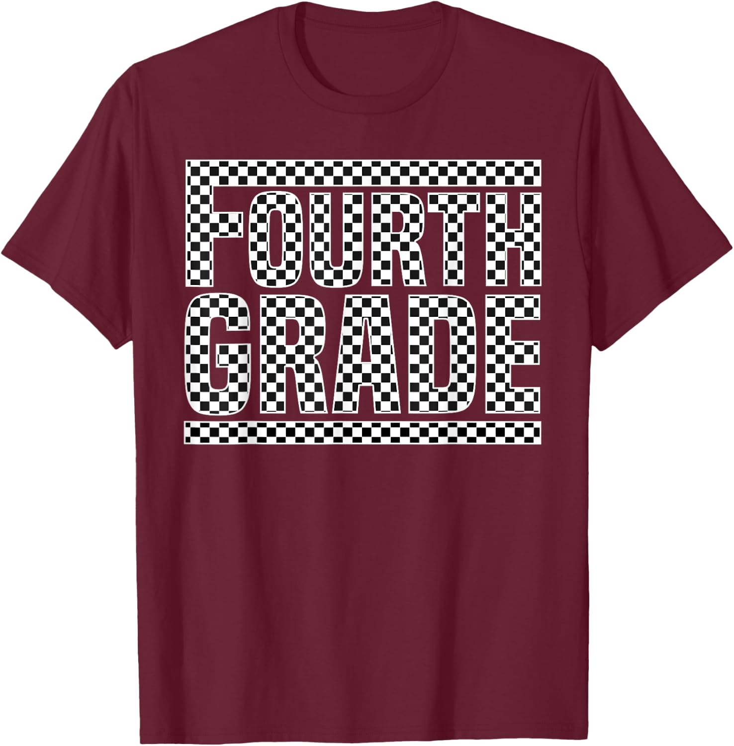 Checkered 4th Grade Back to School Boys Girls Kids Teacher T-Shirt - T-Shirt | Maroon