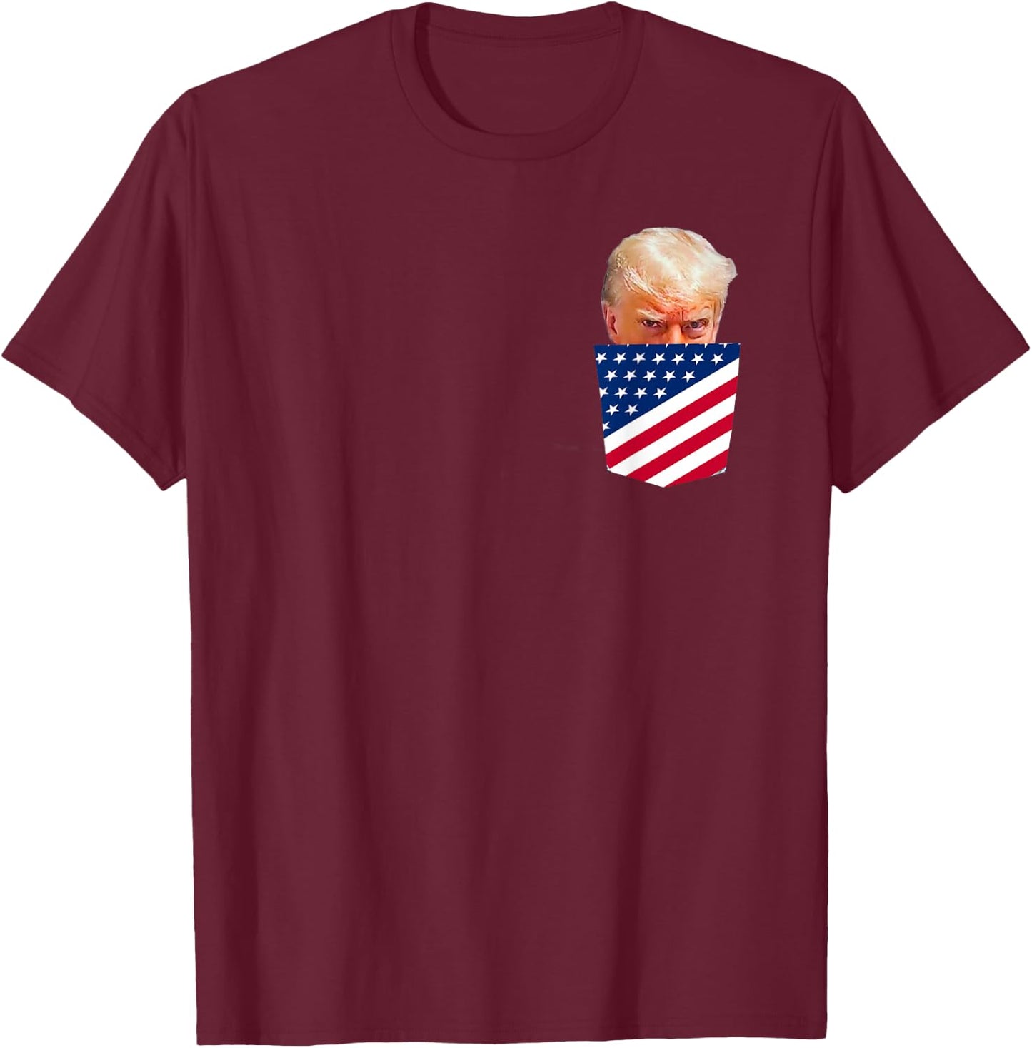 Trump in American Flag Pocket T-Shirt - T-Shirt | Maroon